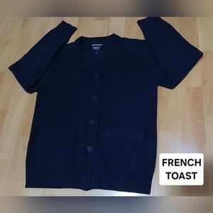 Girl's (kids) Navy Blue Button-down Knit  Sweater with Pockets